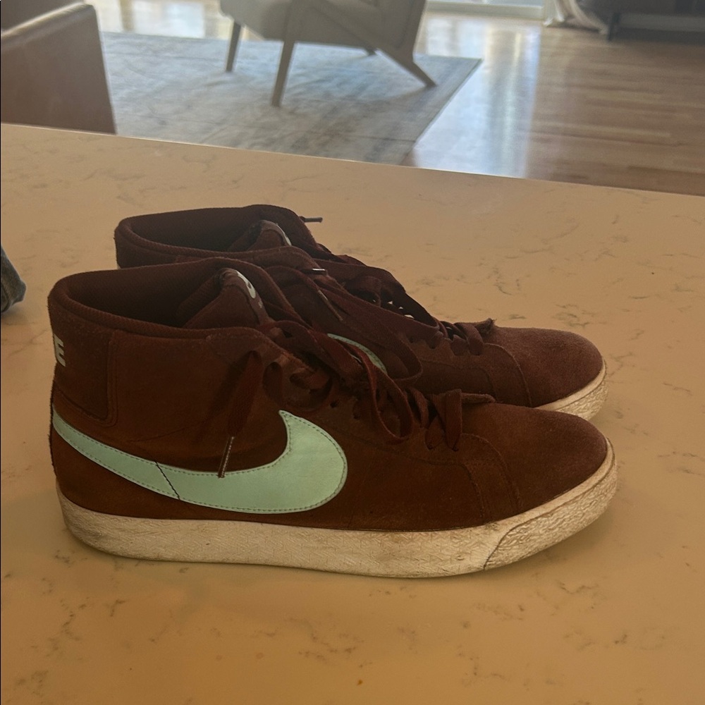 Nike Maroon High-Tops with Light Blue Swoosh